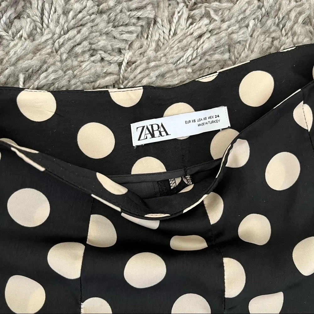 ZARA Polka Dot High Waist Satin Pants, XS - Picture 6 of 10